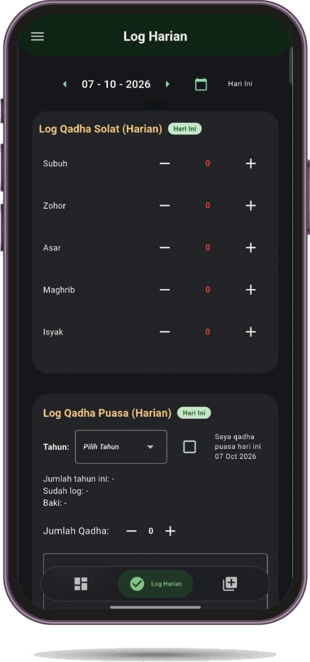 MyQadha App - Log Harian